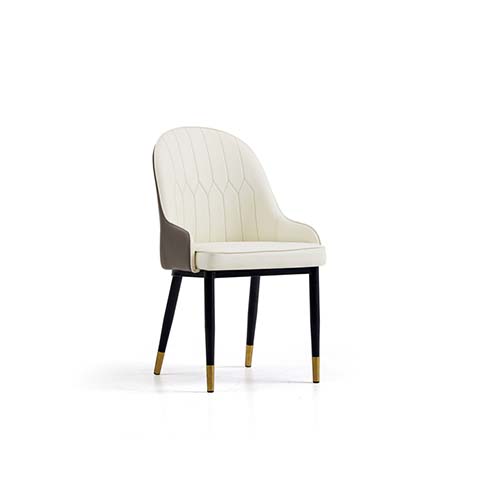 Two-Tone Quilted Upholstered Dining Chair with Black Metal Legs and Brass Foot Caps