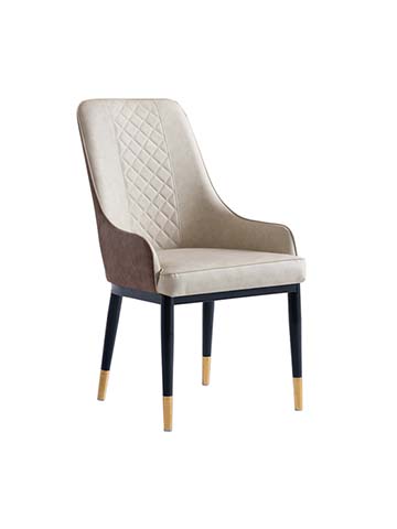 Two-Tone Diamond-Quilted Armless Upholstered Dining Chair with Black Metal Legs and Brass Foot Caps