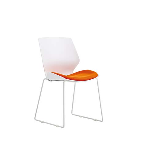 Armless Sled Base Side Chair with Translucent White Back and Orange Molded Seat