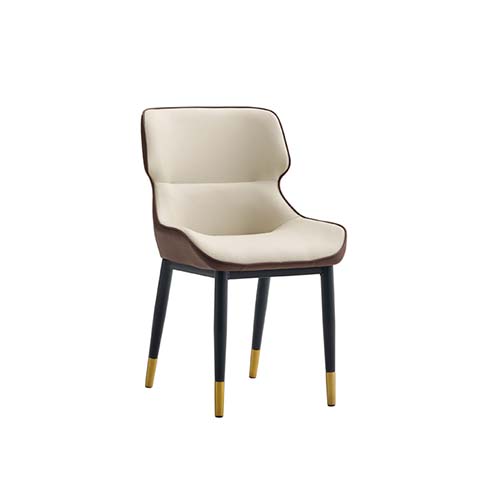 Two-Tone PU Leather Armless Dining Side Chair with Gold-Tipped Black Metal Legs
