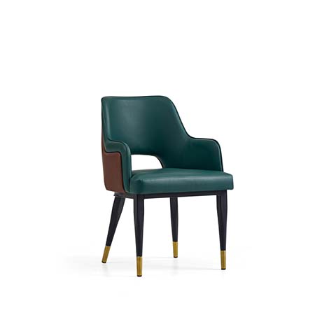 Two-Tone Faux Leather Upholstered Dining Armchair with Brass-Capped Legs