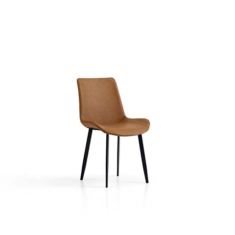 Tan Faux Leather Armless Dining Chair with Black Splayed Metal Legs