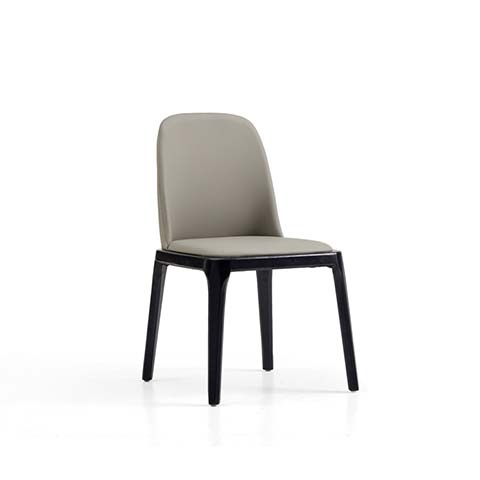 Modern Armless Upholstered Dining Chair with Rounded Back and Black Tapered Wood Legs
