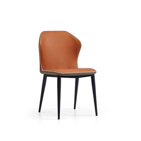 Armless Cognac Faux Leather Dining Chair with Nailhead Trim and Matte Black Tapered Metal Legs