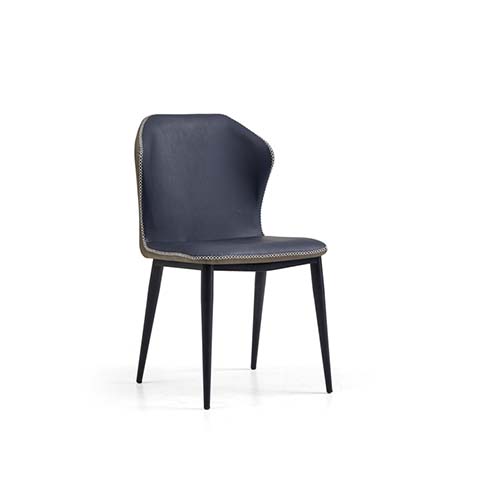 Dark Upholstered Armless Side Dining Chair with Nailhead Trim and Black Metal Legs