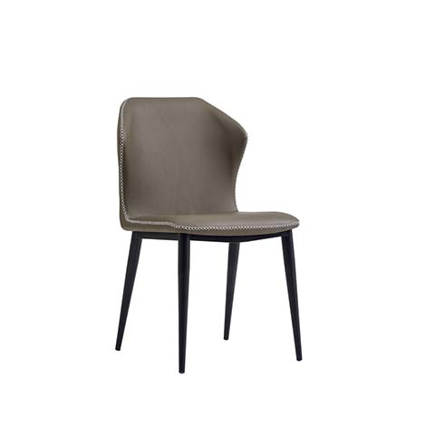 Armless Taupe Upholstered Dining Side Chair with Black Tapered Metal Legs and Rivet Trim