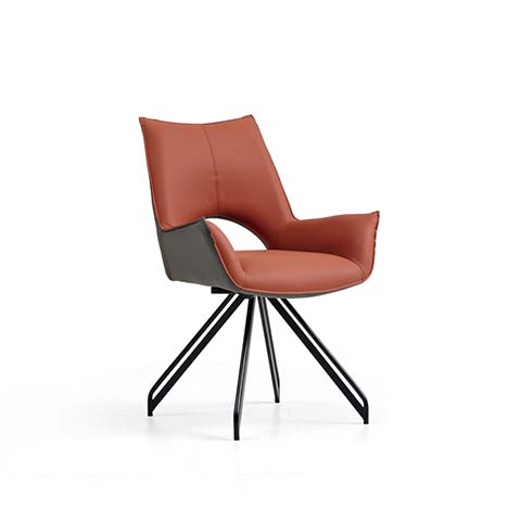 Terracotta Upholstered Swivel Accent Armchair with Cutout Back and Black Spider Base
