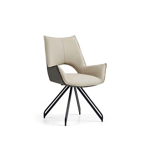 Contemporary Upholstered Swivel Dining Armchair with Black Metal Spider Base