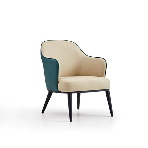 Two-Tone Beige Teal Upholstered Lounge Armchair