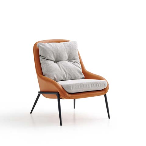 Modern Tan Shell Tufted Gray Cushion Lounge Chair
