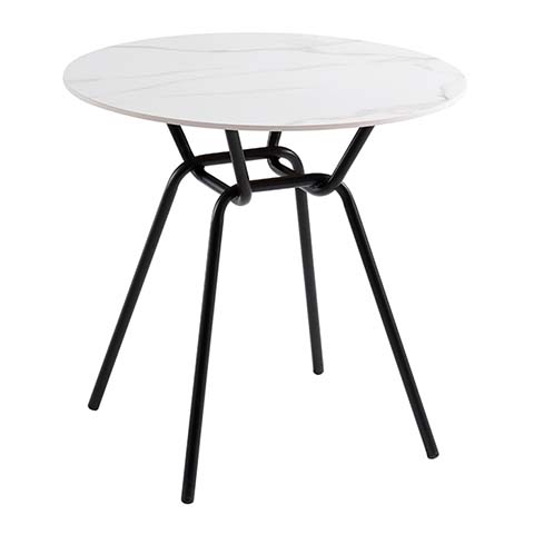 Round White Marble-Effect Dining Table with Interlocking Black Metal Legs