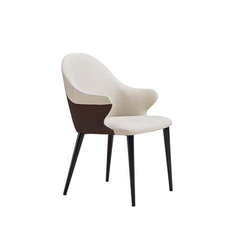 Two-Tone Upholstered Dining Armchair with Tapered Black Metal Legs