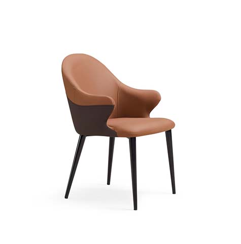 Two-Tone Upholstered Dining Armchair with Black Splayed Metal Legs