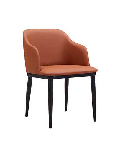 Cognac Faux Leather Curved Back Upholstered Dining Armchair