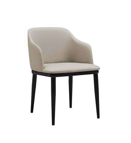 Light Beige Upholstered Wrap-Around Dining Armchair with Black Tapered Wood Legs