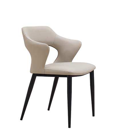 Modern Beige Upholstered Open-Back Dining Armchair with Black Tapered Metal Legs