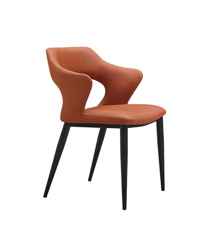 Modern Cognac Upholstered Cutout-Back Dining Chair with Matte Black Metal Legs