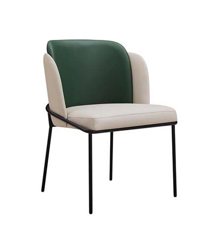 Two-Tone Upholstered Dining Armchair with Black Metal Legs