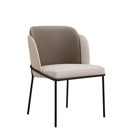 Two-Tone Upholstered Dining Armchair with Black Metal Frame