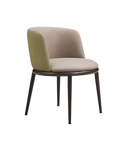 Two-Tone Wraparound Upholstered Dining Chair with Dark Bronze Metal Legs