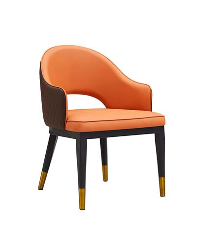 Orange Upholstered Dining Armchair with Brass Foot Caps