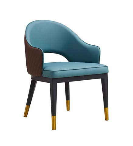 Two-Tone Teal and Dark Brown Upholstered Dining Armchair with Gold Leg Caps