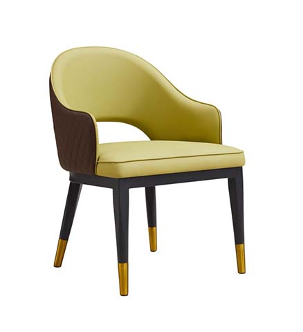 Two-Tone Quilted Back Upholstered Dining Armchair with Gold Ferrules