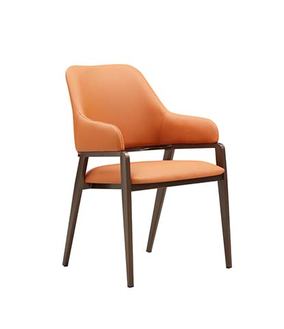Orange Upholstered Dining Armchair with Dark Wood Frame