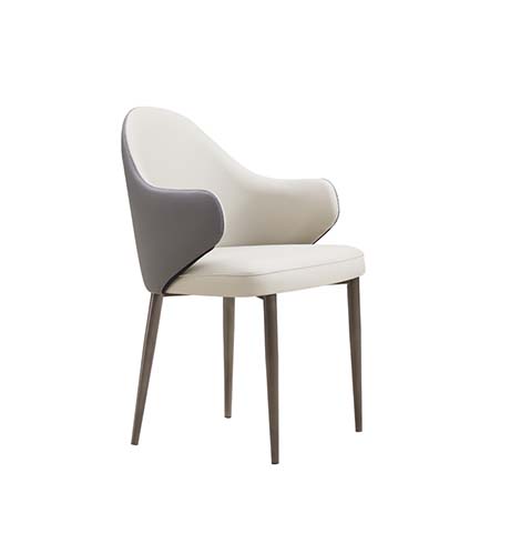 Two-Tone Curved Upholstered Dining Armchair with Dark Metal Legs
