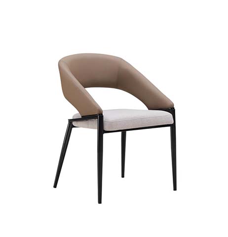 Two-Tone Upholstered Dining Armchair with Black Metal Frame