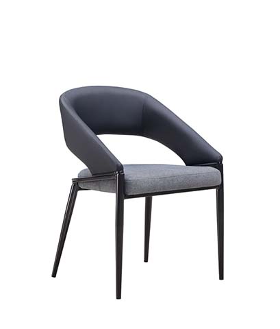 Two-Tone Upholstered Dining Armchair with Black Metal Frame