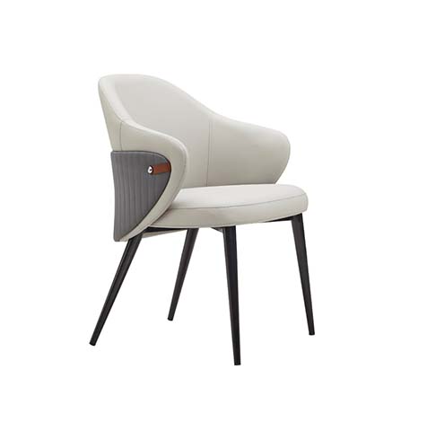 Upholstered Dining Armchair with Accent Side Panels and Tapered Metal Legs