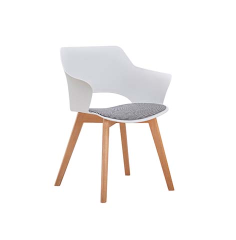 Scandinavian Molded Shell Dining Armchair with Houndstooth Cushion
