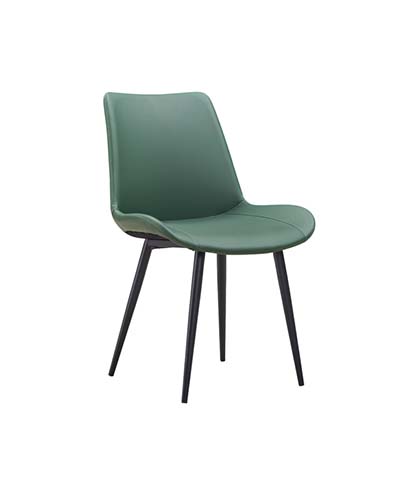 Dark Green Armless Upholstered Dining Chair with Black Splayed Metal Legs