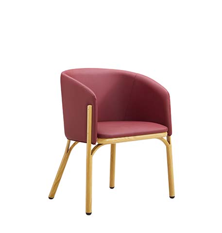 Burgundy Upholstered Barrel Back Dining Armchair with Brushed Gold Metal Frame