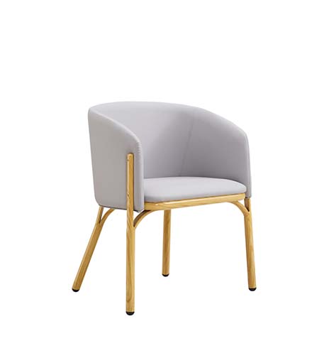 Light Grey Upholstered Barrel-Back Dining Armchair with Gold Metal Legs