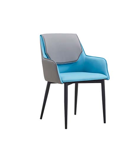 Two-Tone Upholstered Dining Armchair with Black Metal Legs