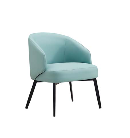 Mint Blue Upholstered Barrel Accent Armchair with Black Metal Legs