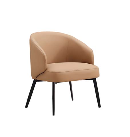Camel Tan Upholstered Barrel Accent Chair with Black Splayed Metal Legs