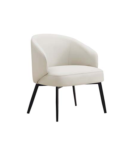 Off-White Upholstered Barrel Accent Armchair with Black Splayed Metal Legs