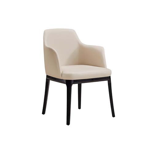 Modern Beige Upholstered Curved Arm Dining Chair with Dark Tapered Legs
