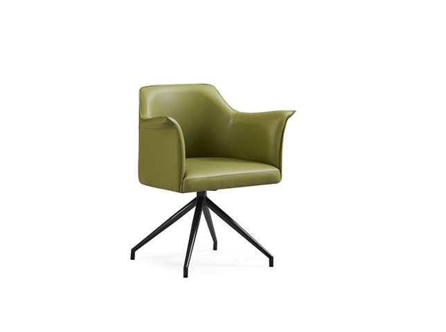 Olive Green Faux Leather Swivel Upholstered Armchair with 4-Prong Matte Black Metal Base