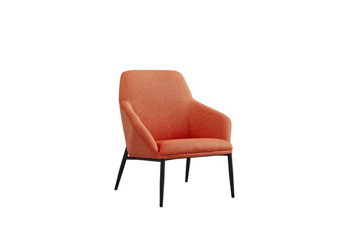 Orange Woven Fabric Upholstered Lounge Armchair with Black Metal Legs