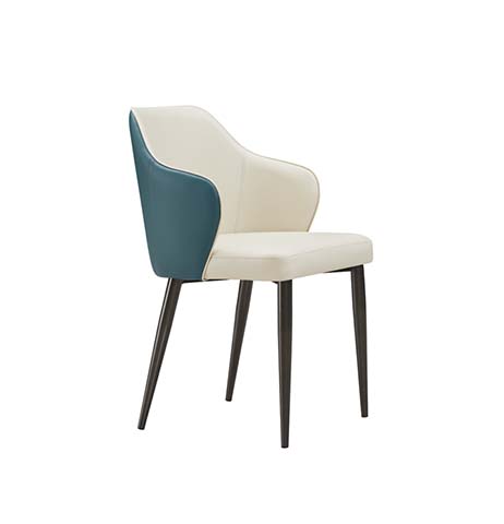 Two-Tone Upholstered Dining Armchair with Metal Legs
