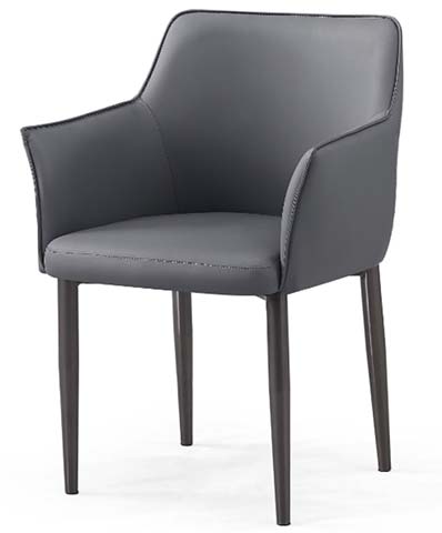 Dark Gray Upholstered Wrap-Around Arm Dining Chair With Tapered Metal Legs