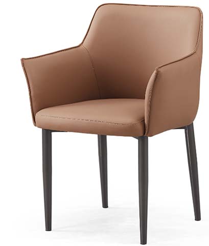 Tan Faux Leather Upholstered Dining Armchair with Matte Black Metal Legs