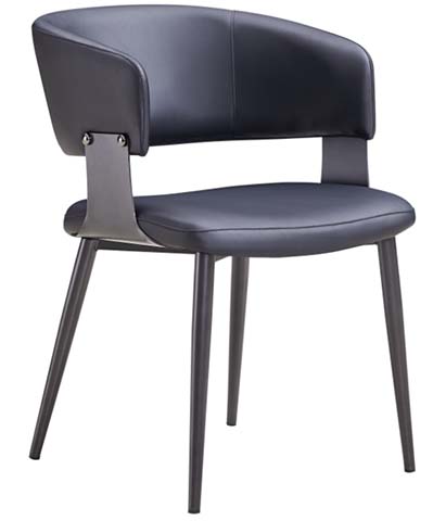 Modern Dark Charcoal Upholstered Curved Back Dining Armchair with Gunmetal Splayed Metal Legs