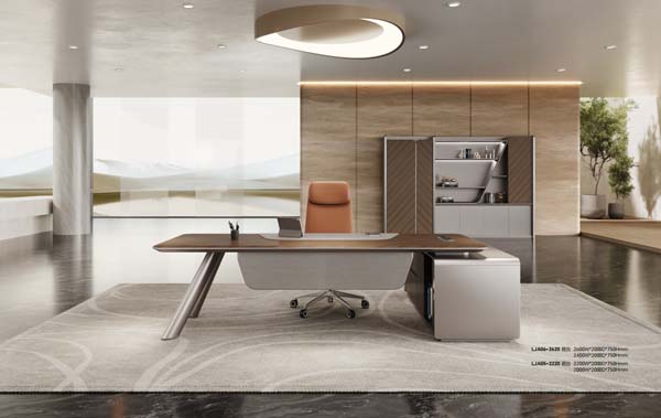 Modern L-Shaped Mixed-Finish Executive Office Desk