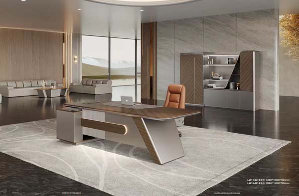 Modern Luxury L-Shaped Executive CEO Desk with Angled Metal Legs