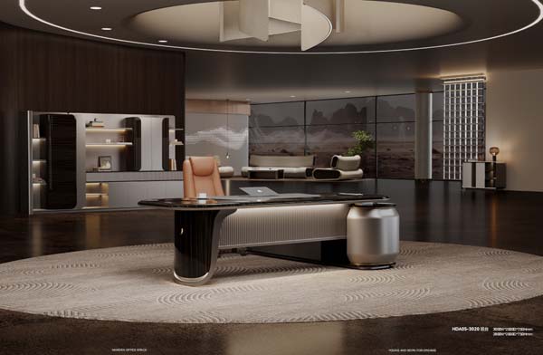 Luxury High-End Executive Office Desk with Side Storage Credenza
